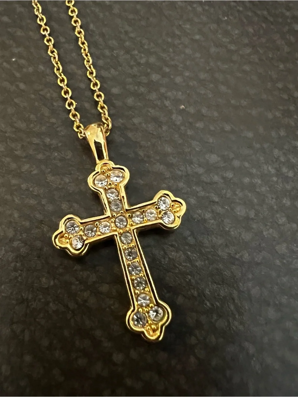 Gold Cross Pendant Necklace with Clear Stones - Women Jewelry